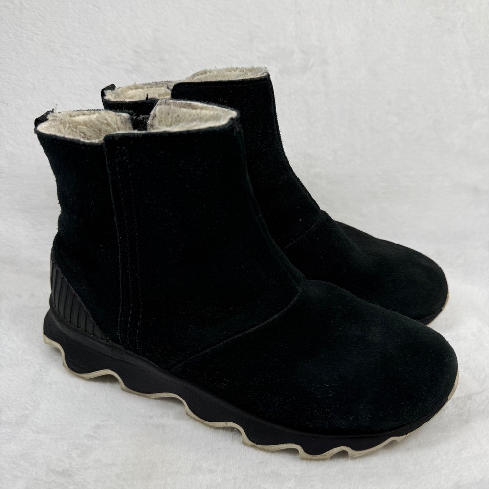 Sorel Kinetic‎ Short Black Suede Faux Fur Lined Ankle Boots NL3128-010 Womens 8